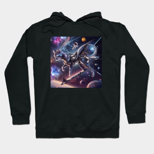 Skateboarding Galactic Cat Hoodie by Black Cat Alley